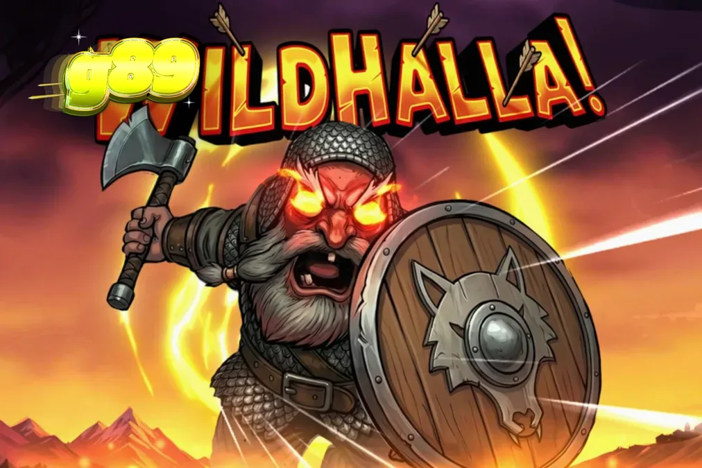 Cena de batalha épica no slot Wildhalla com elementos nórdicos